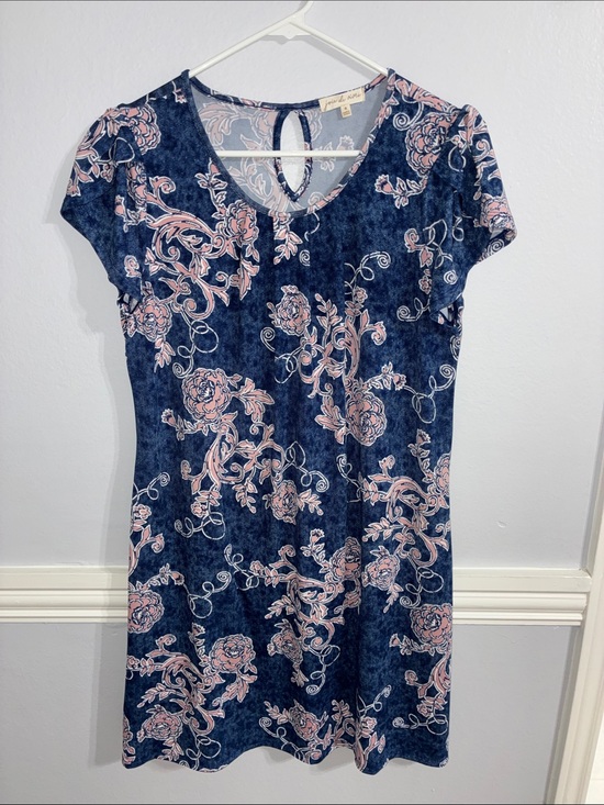 Joie De Vivre Dresses & Skirts - Joie De Vivre Blue Pink Floral A-Line Dress S Tulip Cap Sleeve Boho Cottagecore